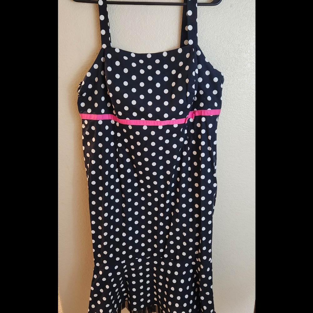Vintage R&K Polka Dot Ruffle Sleeveless Dress Rockabilly Pinup Retro Size 16W - Picture 1 of 7